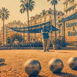 Pétanque nice sur un boulodrome niçois, joueurs et triplette de boules